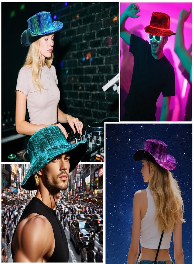 Litdevil LED Bucket Hat for Women - Light up Fisherman Cap 7 Colors Glow in The Dark Funny Hats USB Rechargeable Rave Party Hats (Cowboy Hat White) - Image 3